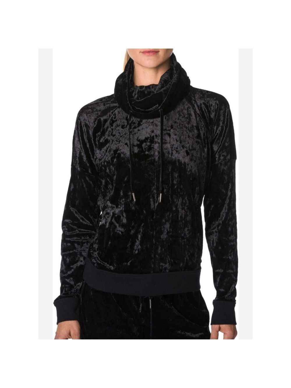 Betsey Johnson Crushed Velvet Funnel Neck Pullover Black Size M Cozy Loungewear